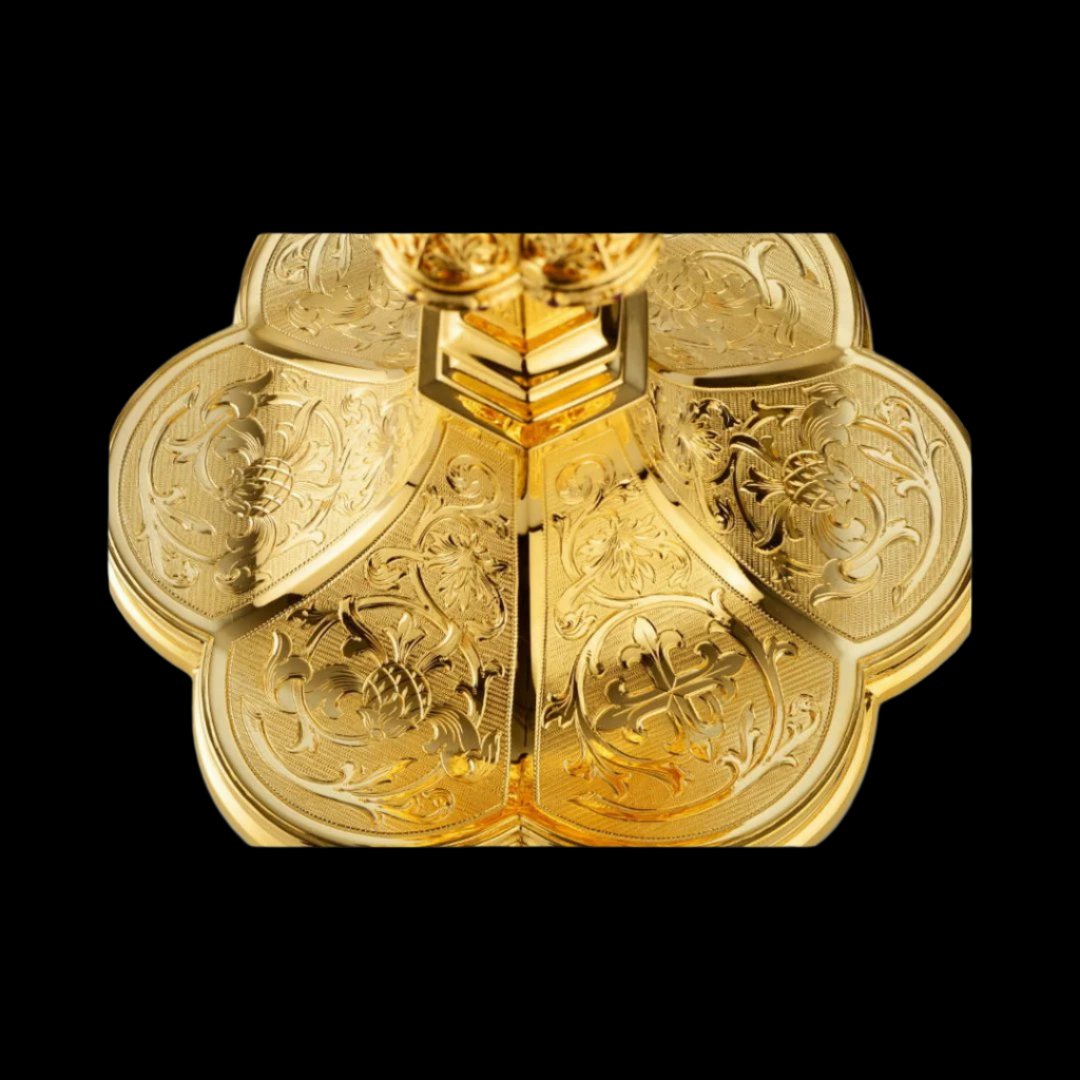 Chalice & Scale Paten in neo-gothic style , 8 7/8” Ht. sold by The Clergy Store