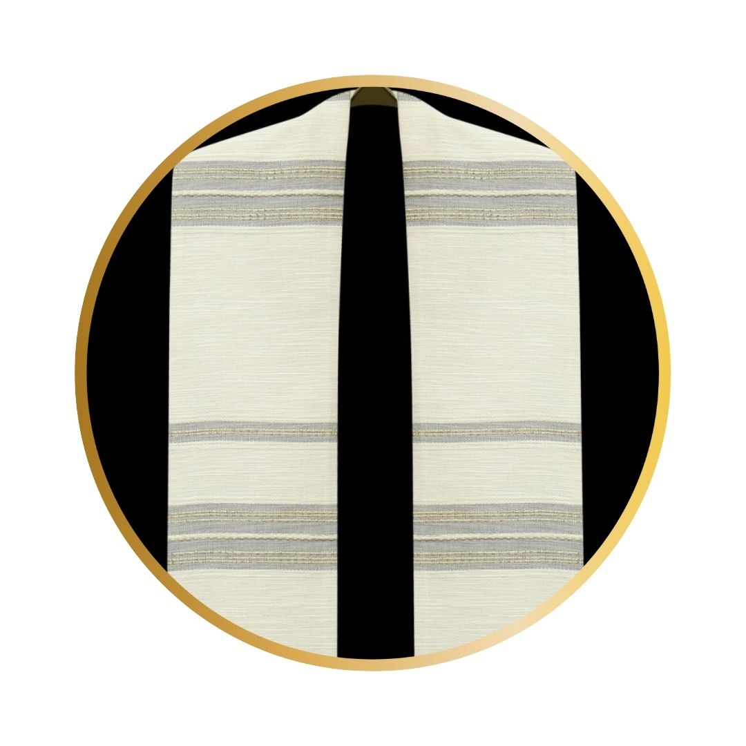 Liturgical stole 100% woven with grey lines in ivory .