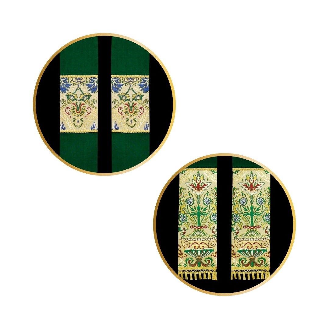 Coronation liturgical priest stole with tassels in green.