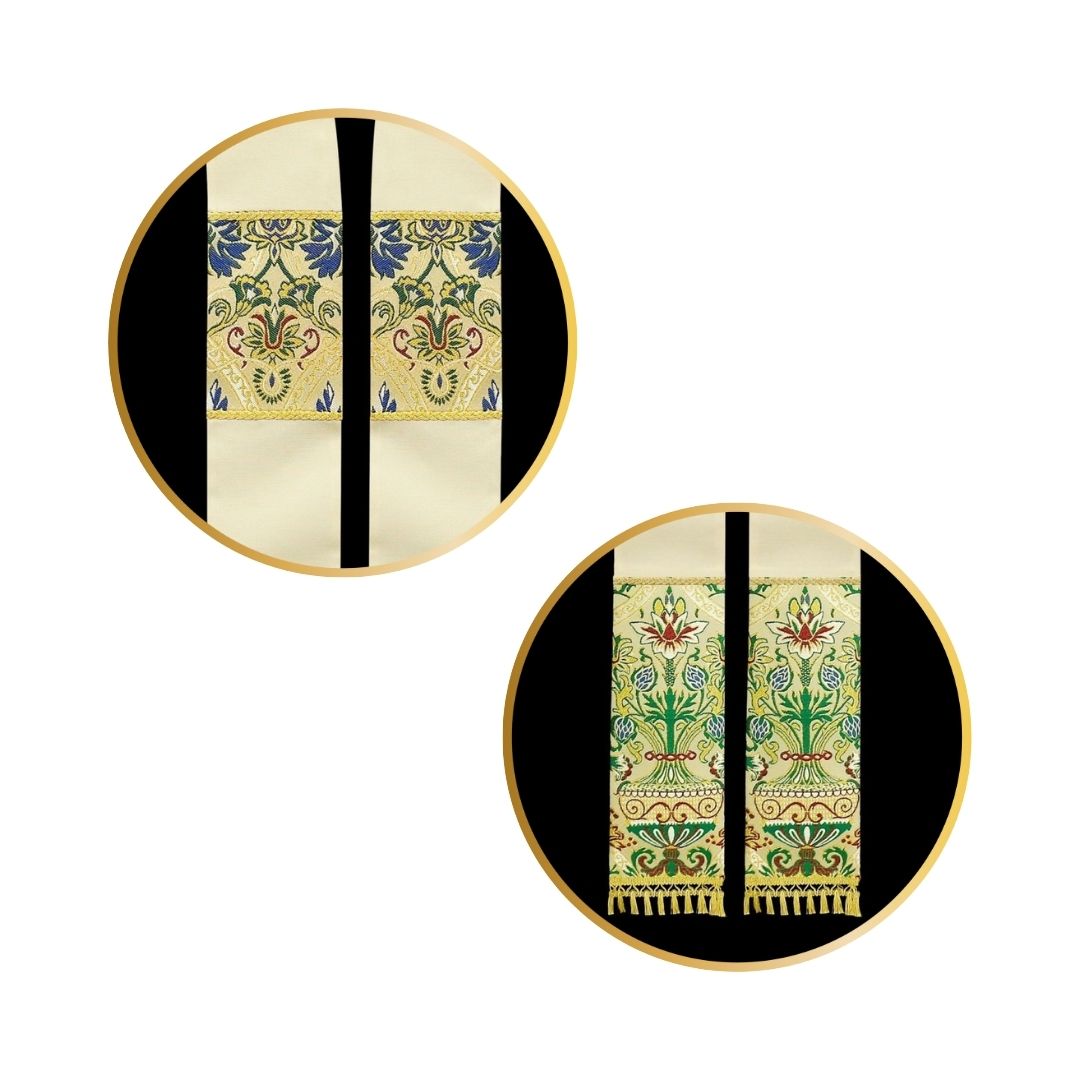 Coronation liturgical priest stole with tassels in ivory.