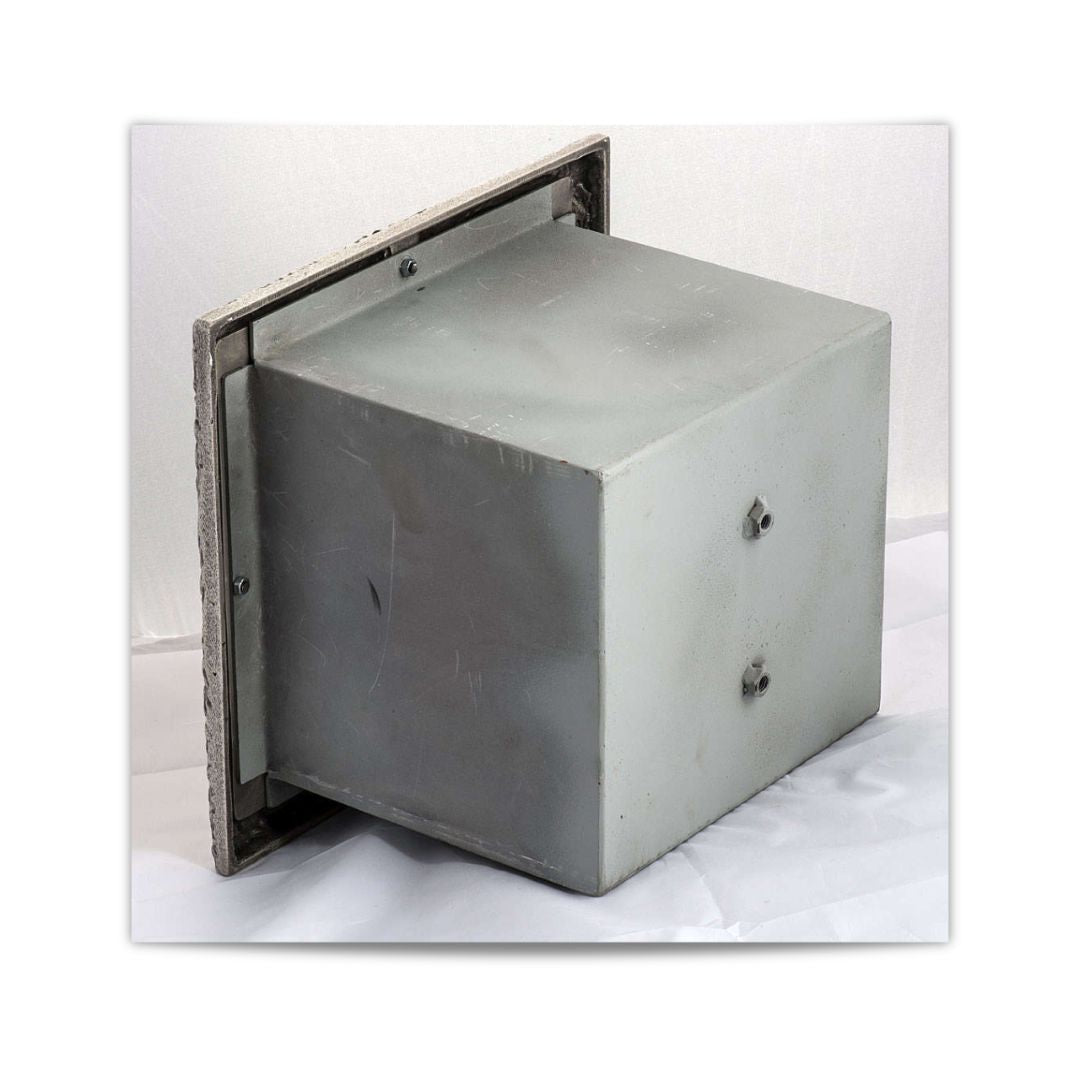 Wall tabernacle with Chi Rho, Chalice, Fish and Ears of Wheat. Silver two tone finish. Made in Italy and sold by The Clergy Store