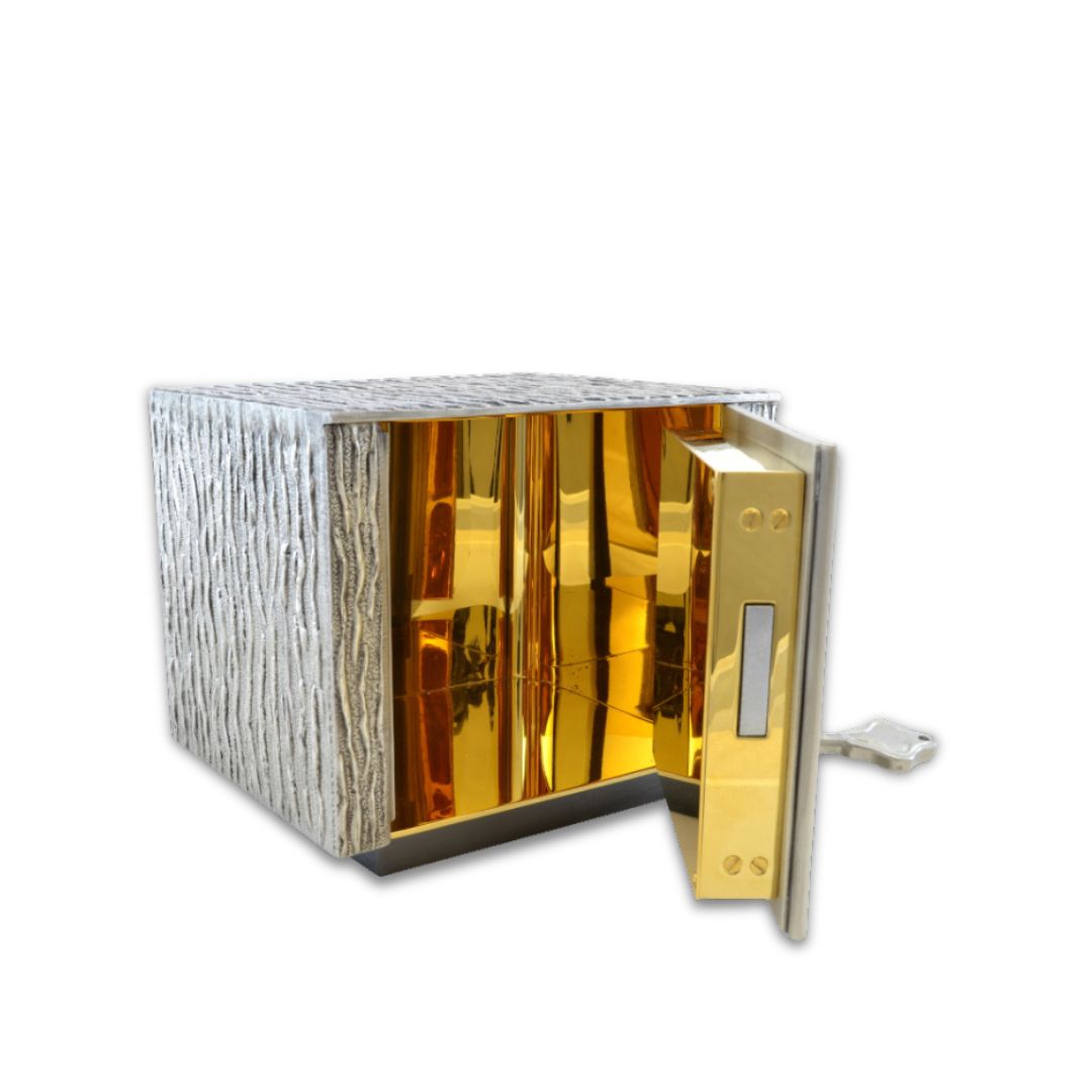 Bronze tabernacle with a design of The Last Supper in a silver finish. Made in Italy and sold by The Clergy Store