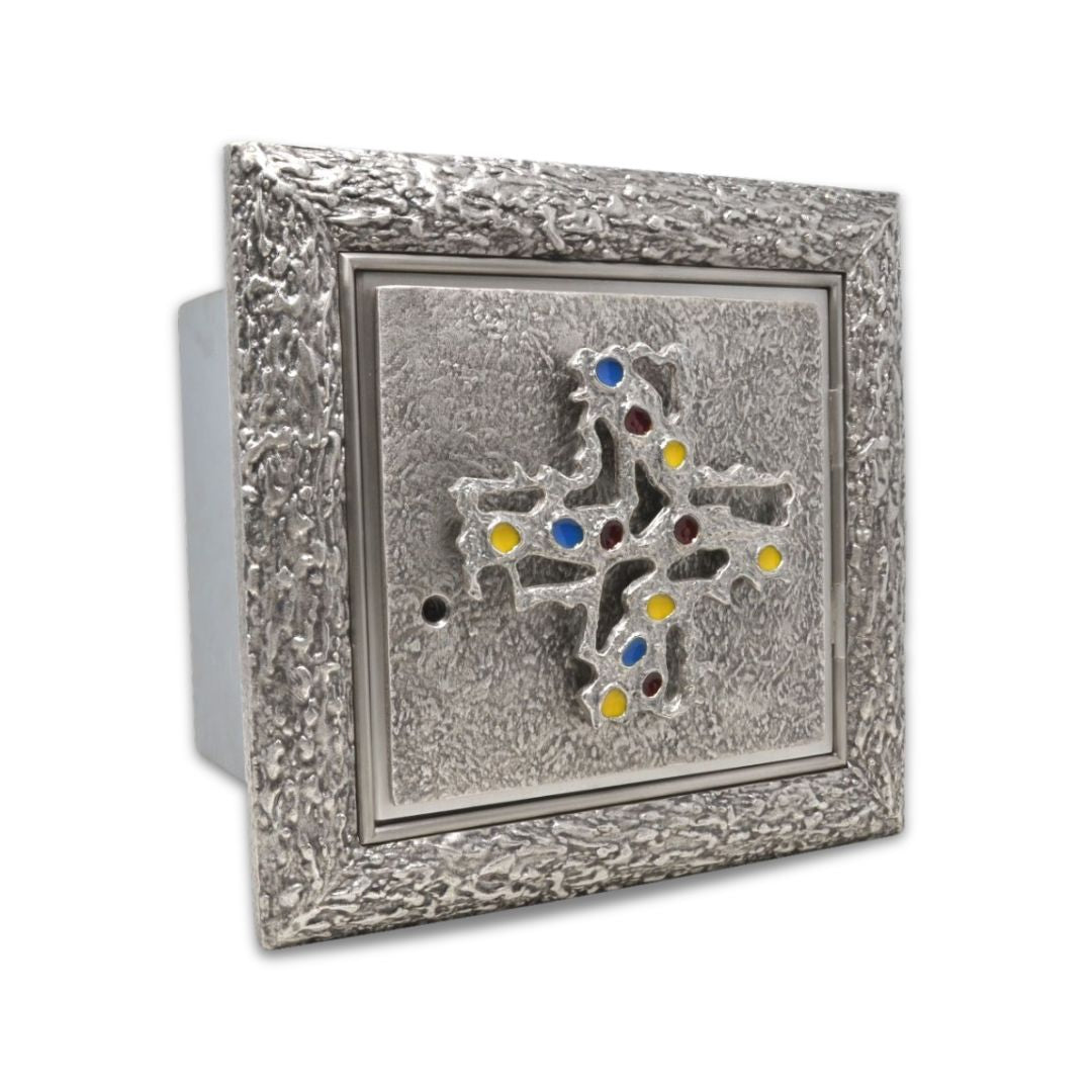 Contemporary tabernacle in silver bronze finish. Made by Mollica and sold by The Clergy Store