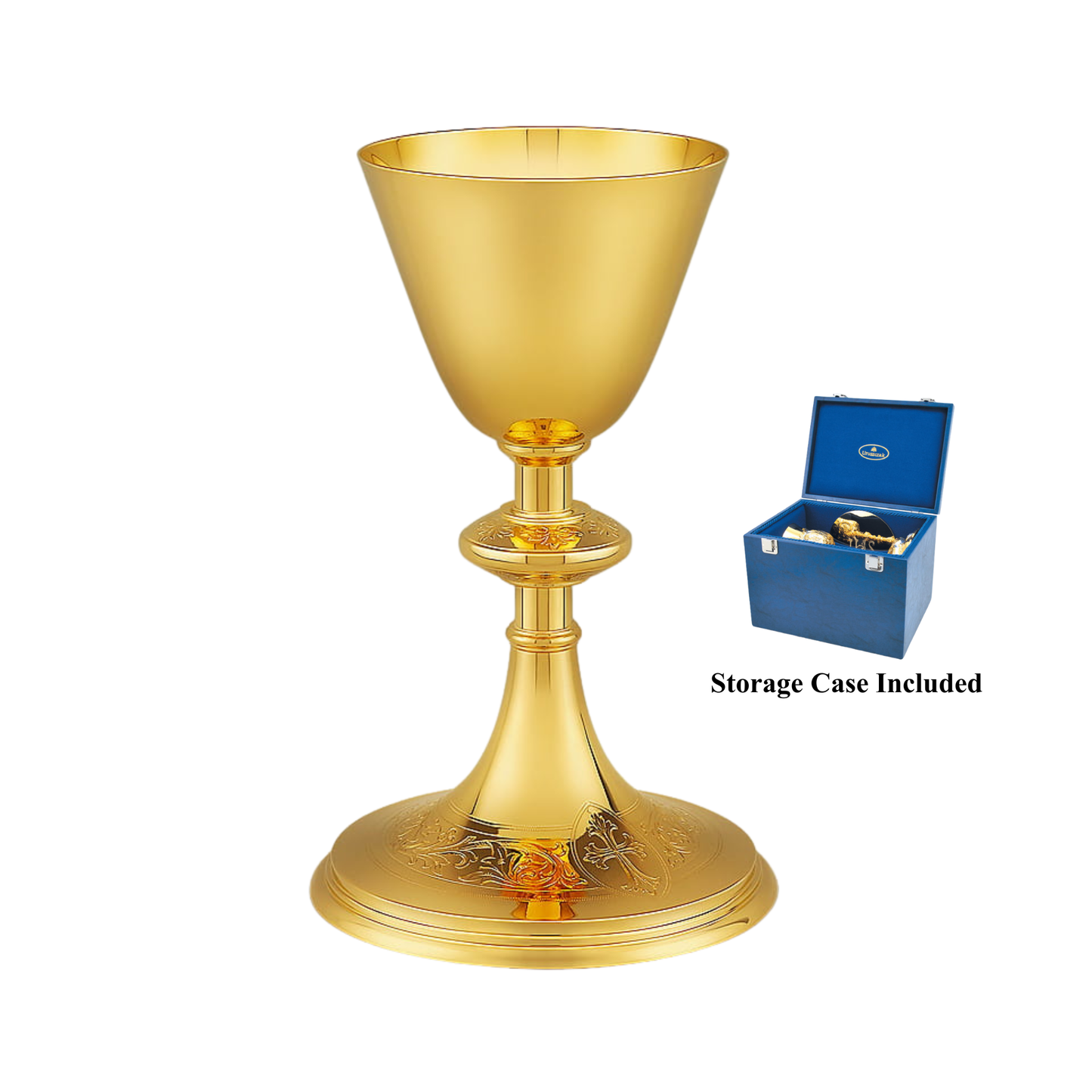 Gold plated traditional style chalice with storage case