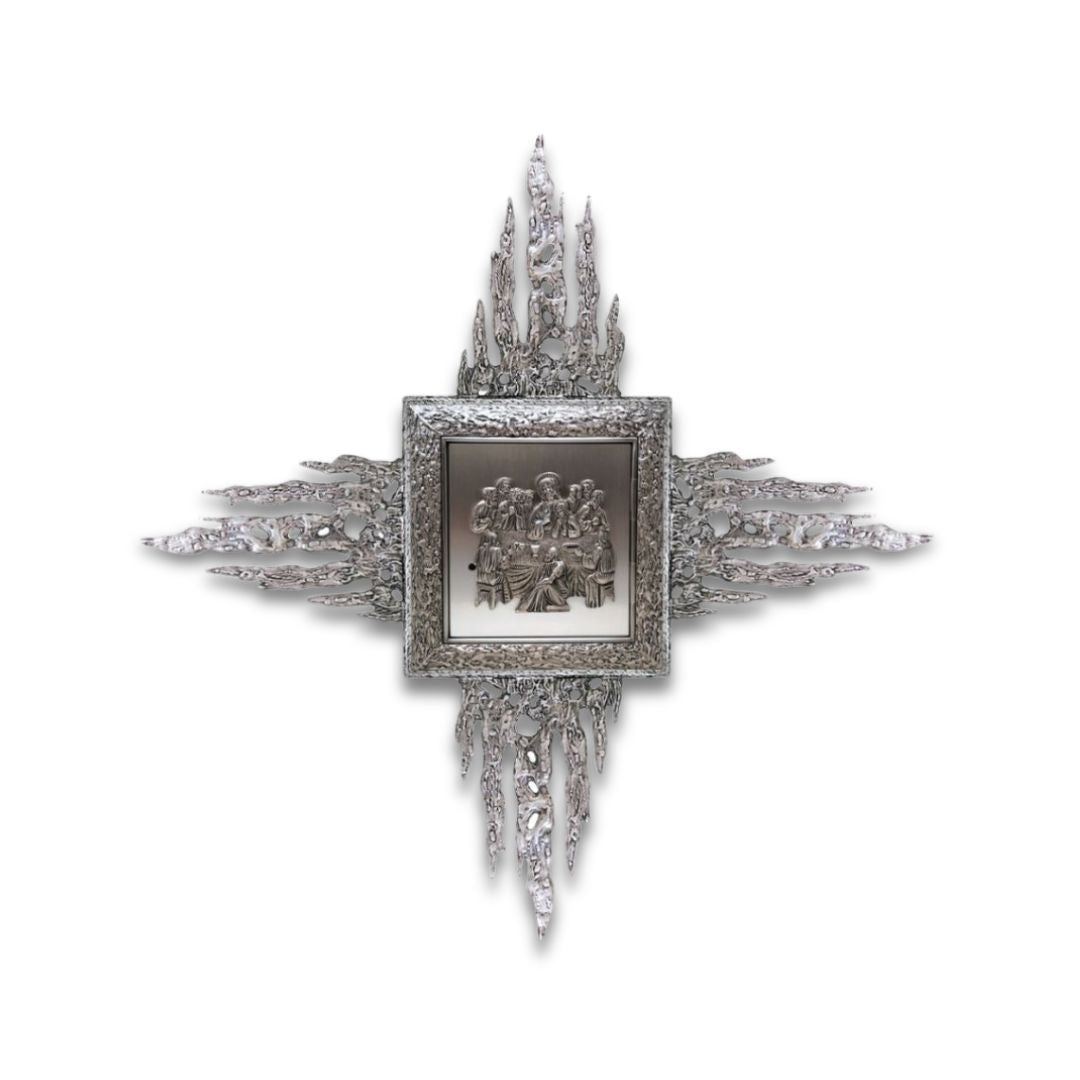 Bronze tabernacle Last Supper with Rays in silver finish . Made in Italy and sold by The Clergy Store