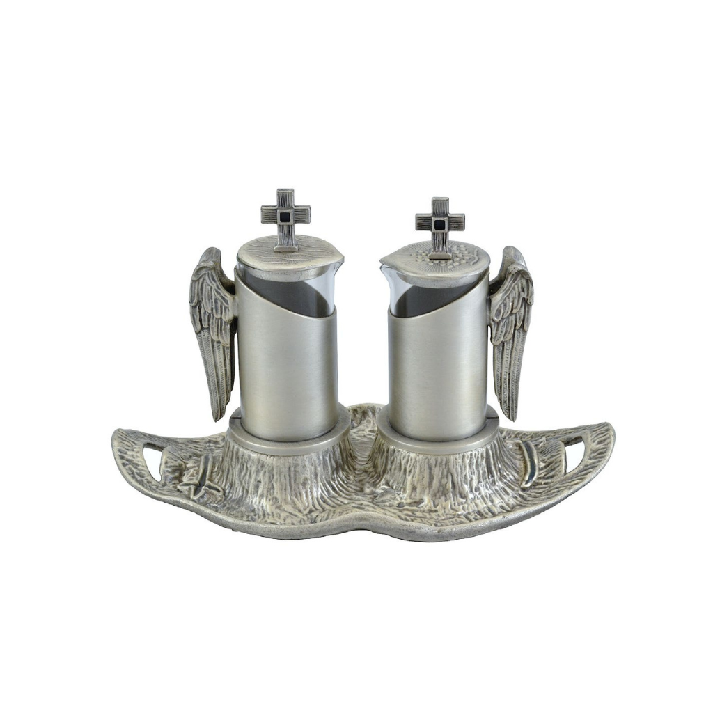 Cruet Set silver plated with Angel wings wine and water.