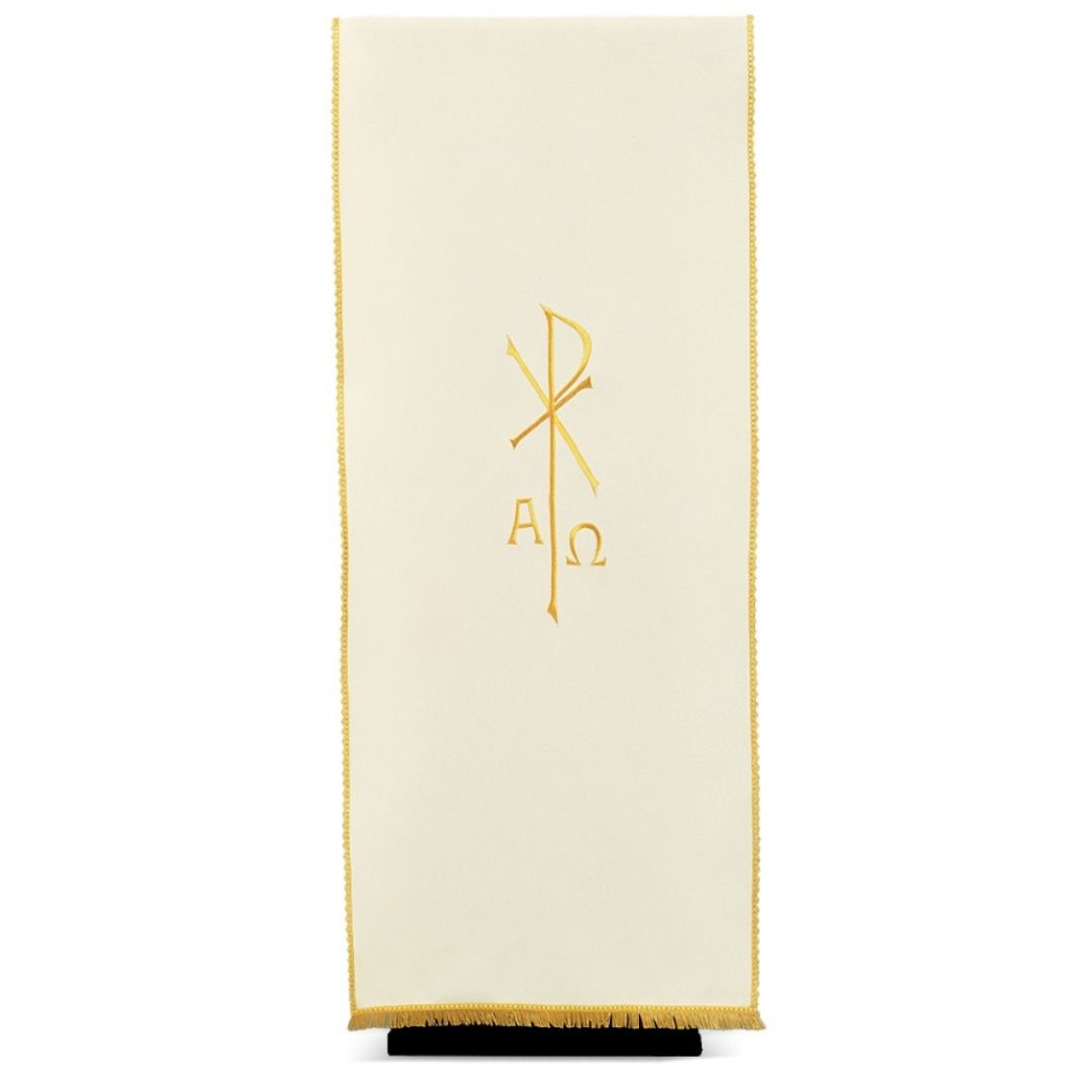Lectern cover with embroidered Alpha Omega & Chi Rho. Made by Desta and sold by The Clergy Store