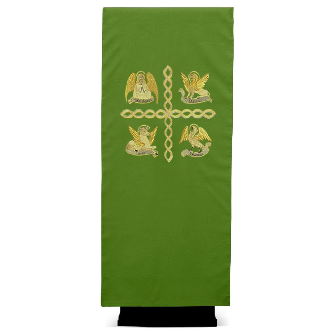 Lectern cover with embroidered 4 Evangelist design. Made by Desta and sold by The Clergy Store