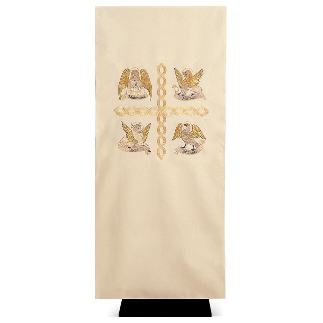 Lectern cover with embroidered 4 Evangelist design. Made by Desta and sold by The Clergy Store