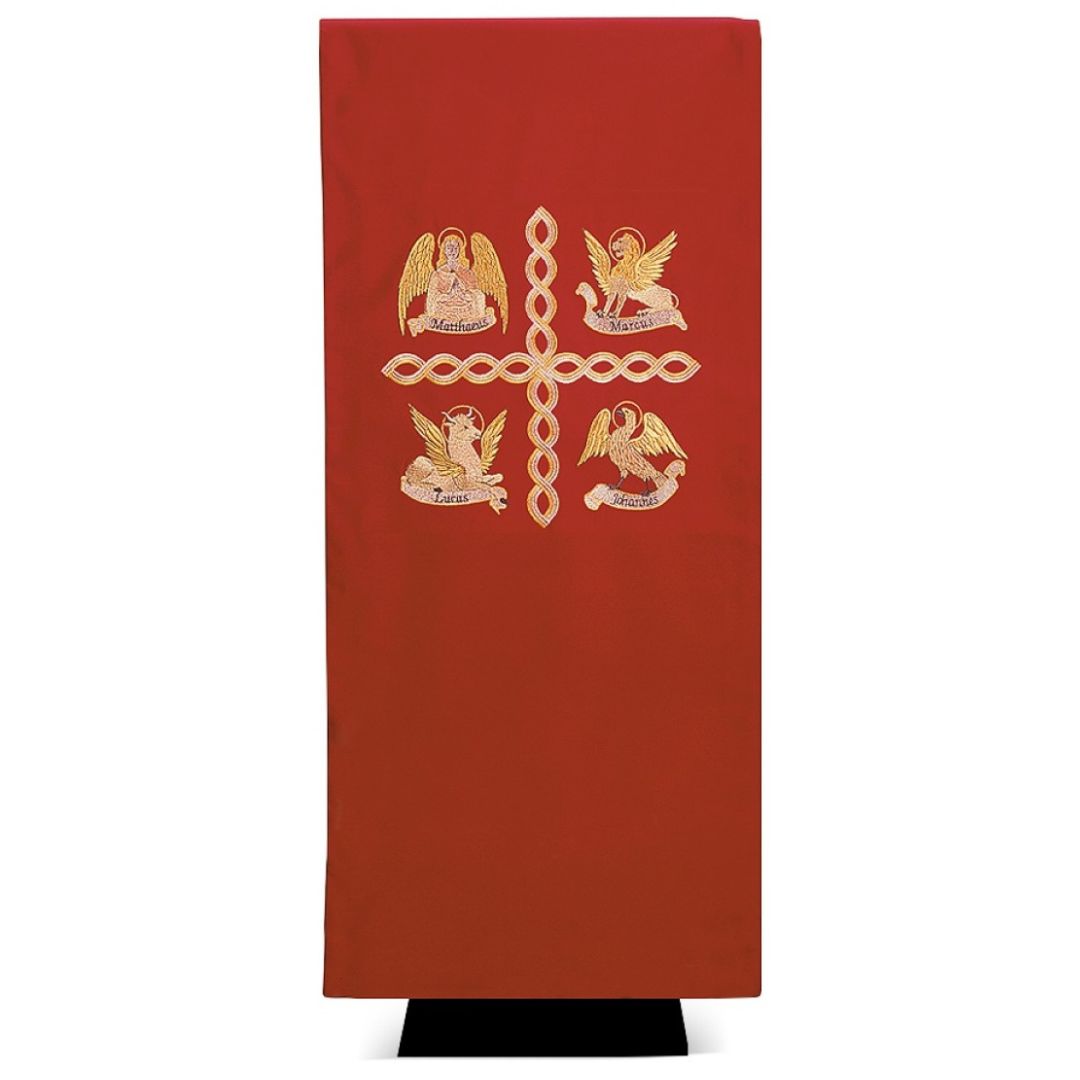 Lectern cover with embroidered 4 Evangelist design. Made by Desta and sold by The Clergy Store