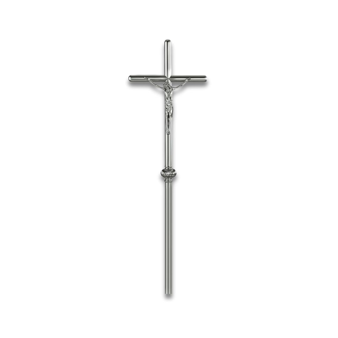 Processional Cross with pole modern style silver finish. Made in Italy and sold by The Clergy Store