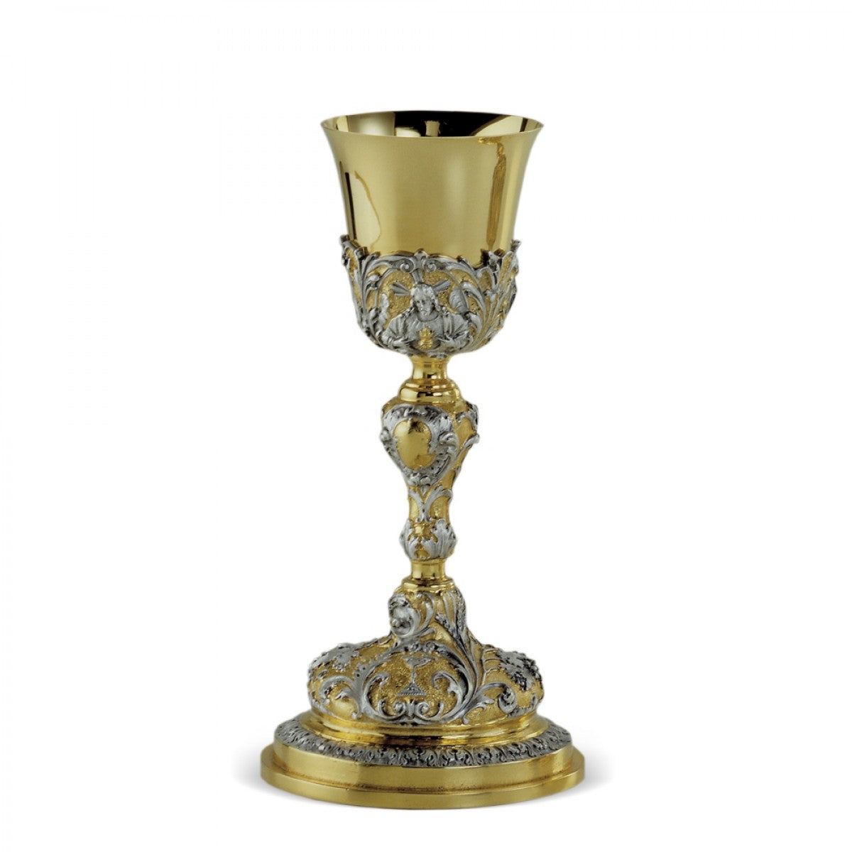 Chalice two tone gold and silver with image of Jesus. Made by Desta, Italy and sold by The Clergy Store