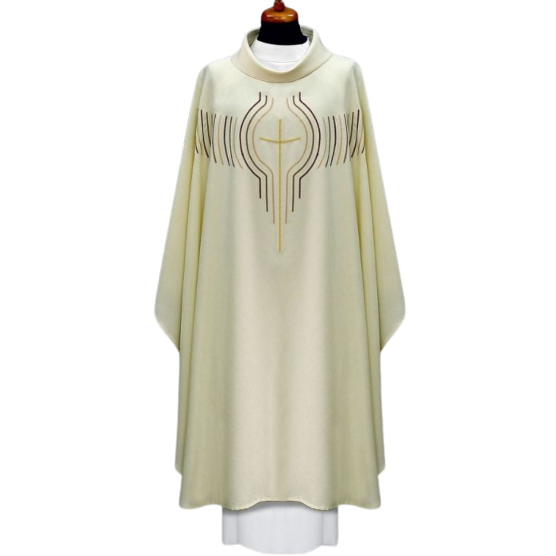 Chasuble with modern cross embroidery Made in Poland and sold by The Clergy