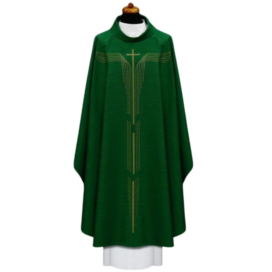 Chasuble with modern stitched cross design Made in Poland and sold by The Clergy Store