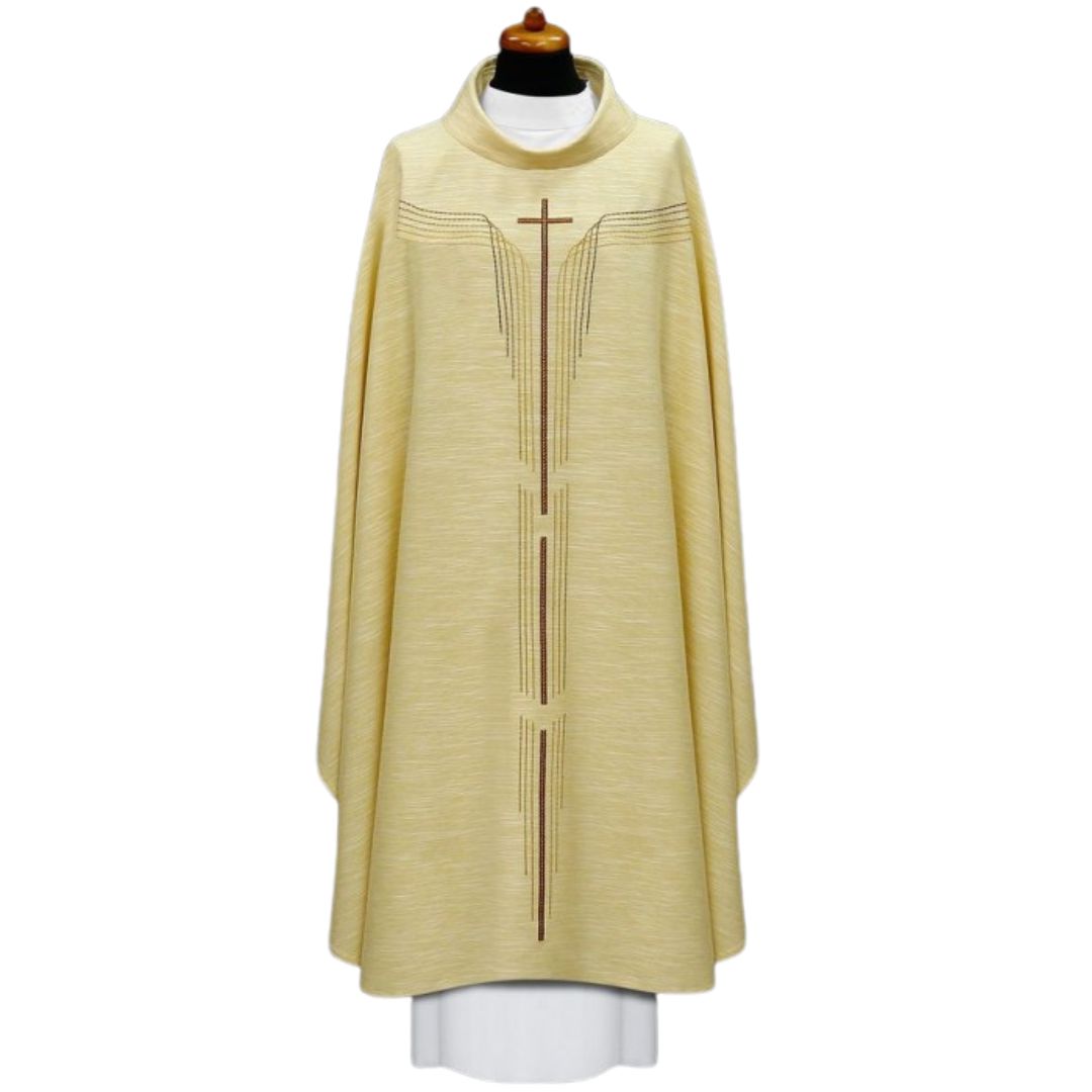 Chasuble with modern stitched cross design Made in Poland and sold by The Clergy Store