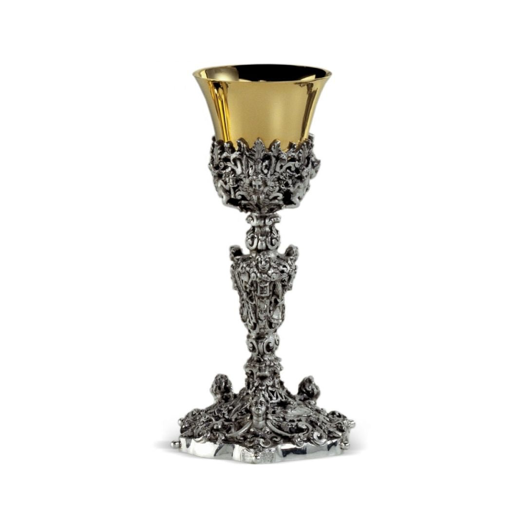 Gothic chalice with figures of Angels. Silver Two Tone finish. Made by Desta Italy and sold by The Clergy Store