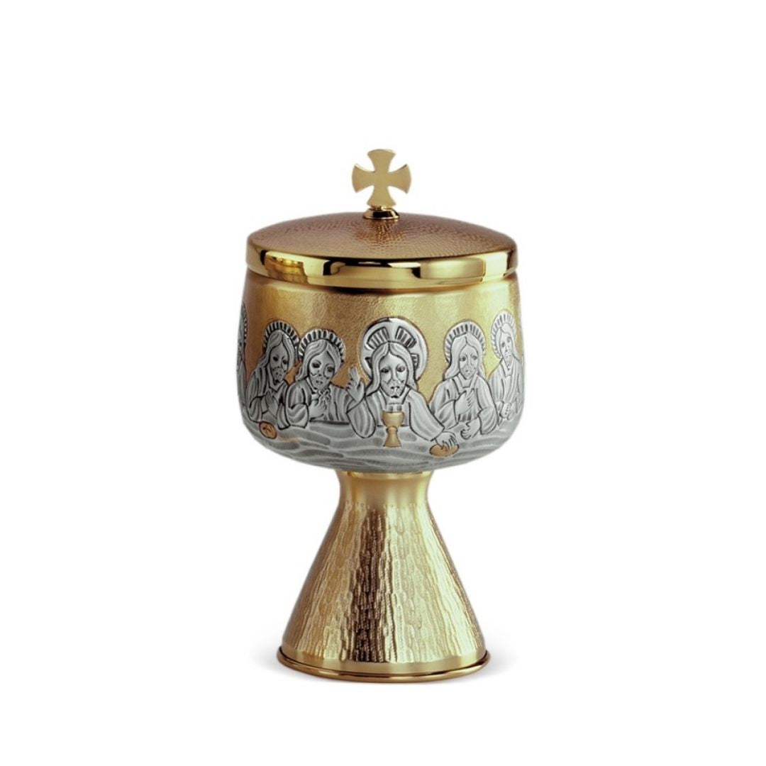 Ciborium Set in two tone silver and gold finish with image of the Apostles by Desta Italy and sold by The Clergy Store