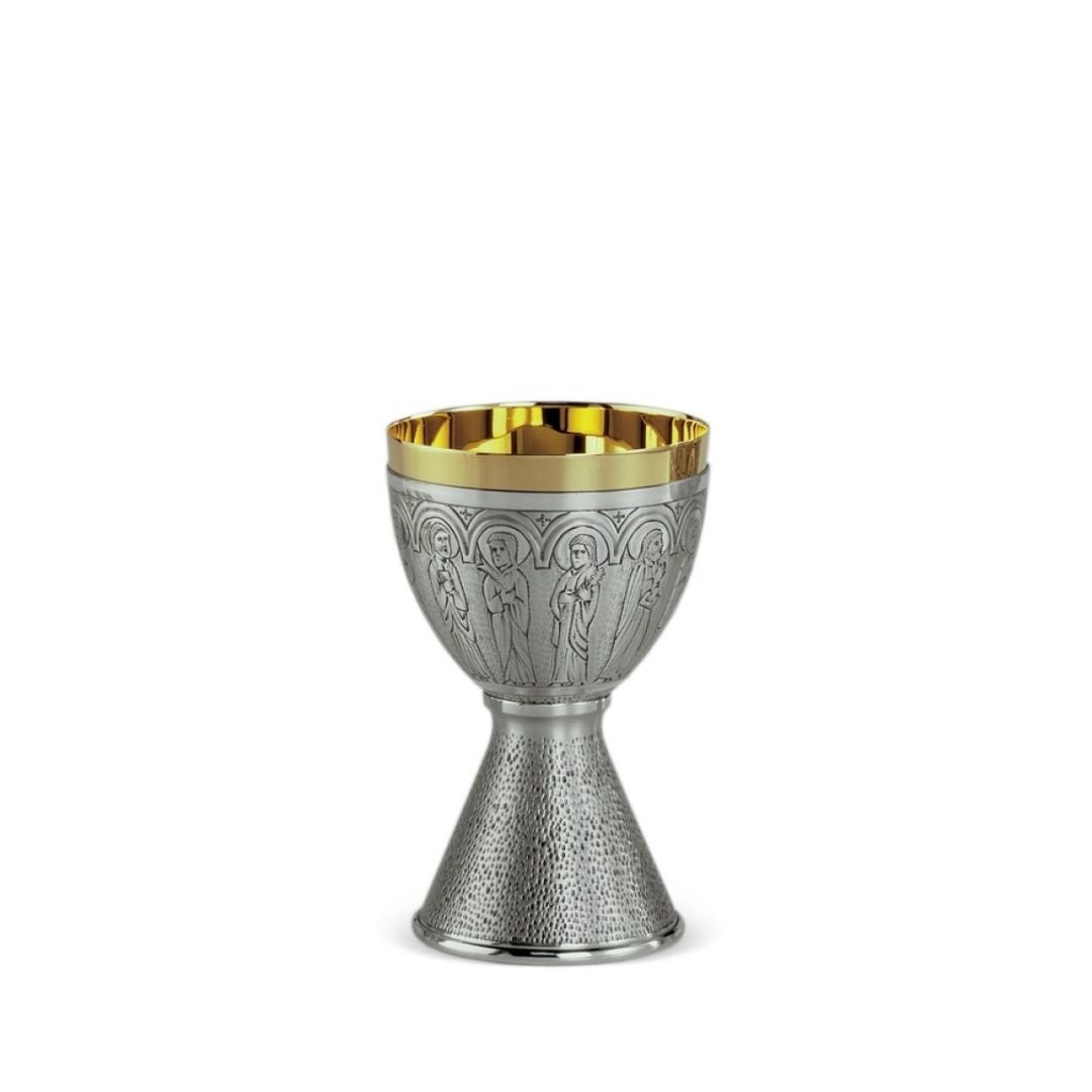 Chalice with hand chisel design of the Apostles by Desta Italy and sold by The Clergy Store