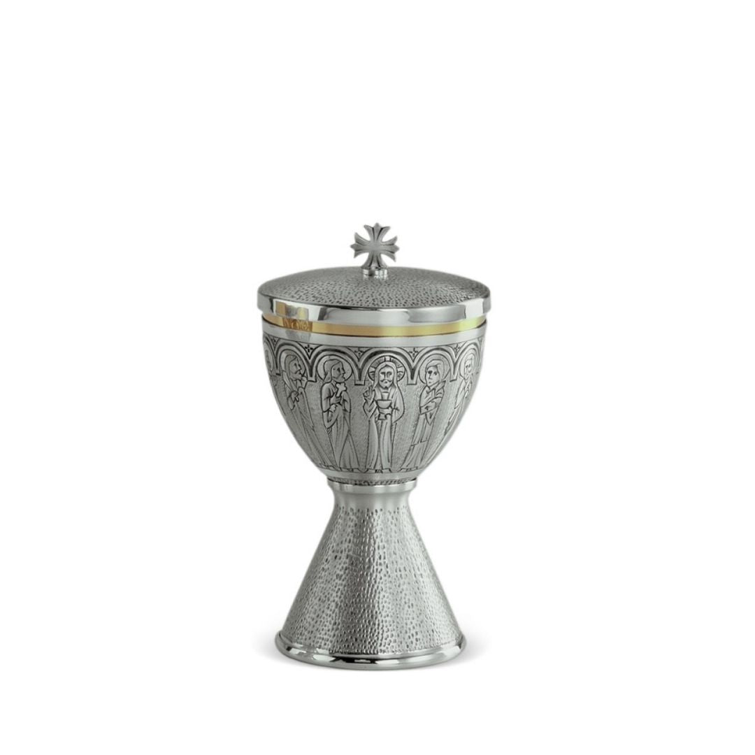 Ciborium with hand chisel design of the Apostles by Desta Italy and sold by The Clergy Store