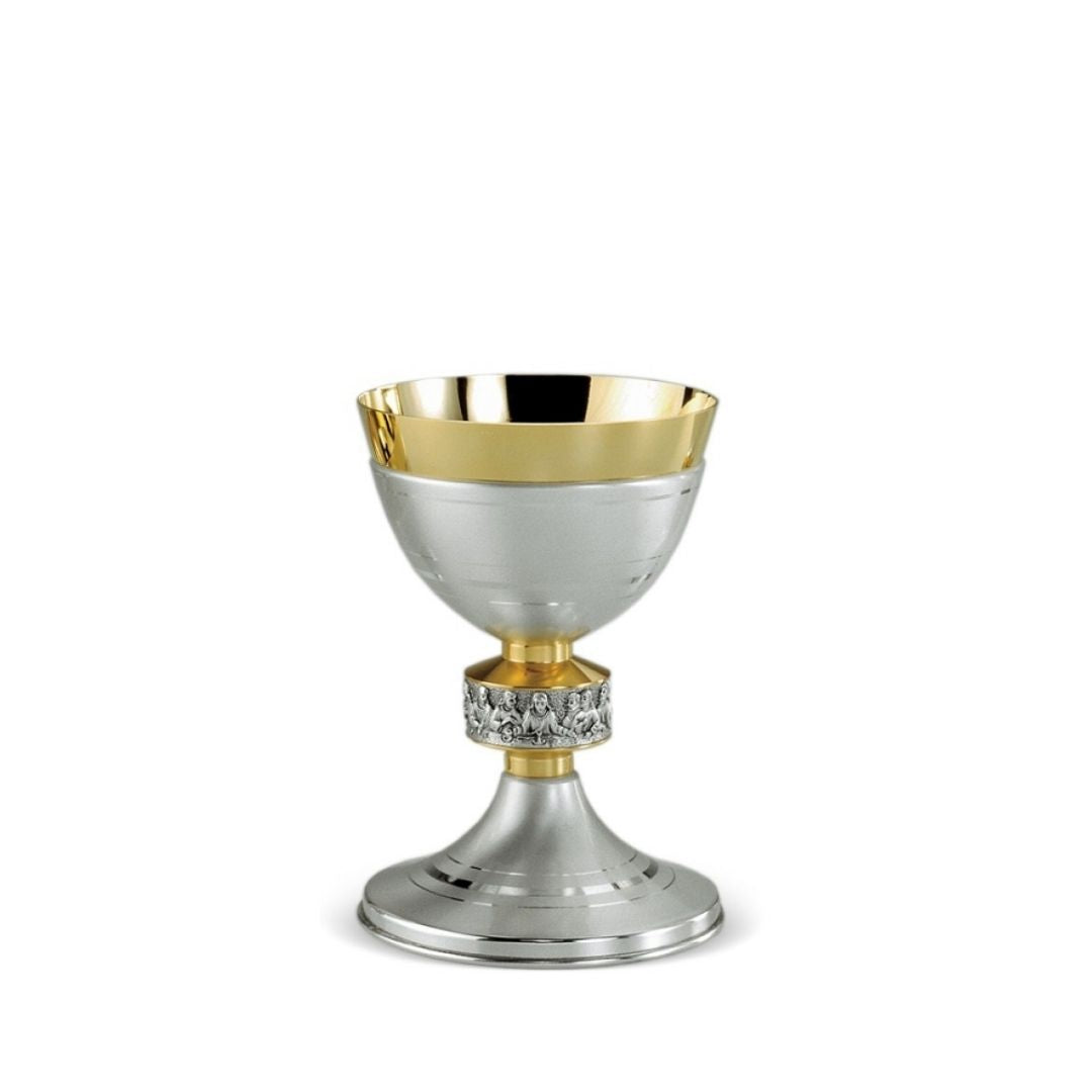 Chalice features the Last Supper around the node. Made by Desta Italy and sold by The Clergy Store