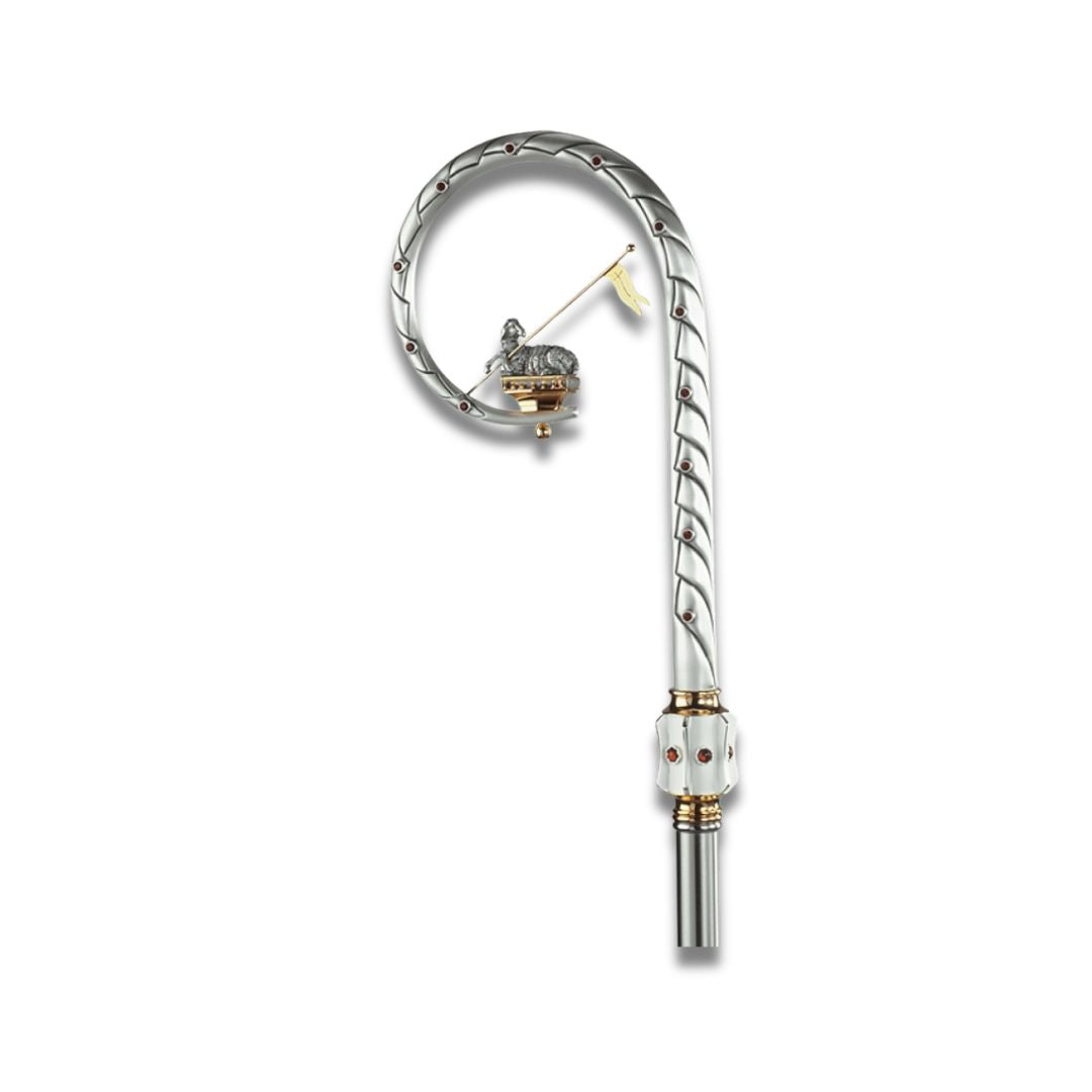 Bishop's Crozier two-tone finish gold and silver with the Lamb of God made in Italy by Desta and sold by The Clergy Store