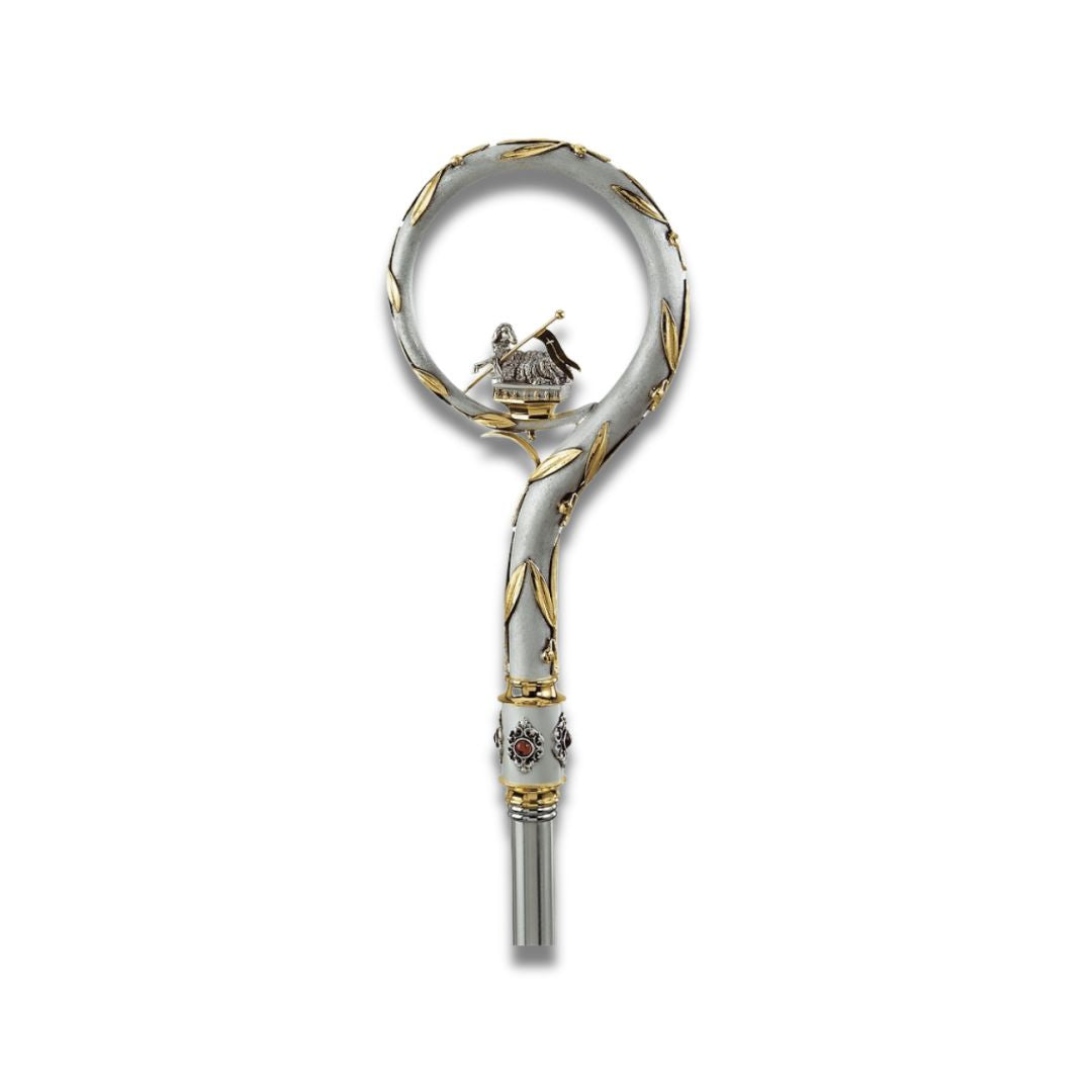 Bishop's Crozier two-tone finish gold and silver with the Lamb of God Stones made in Italy by Desta and sold by The Clergy Store