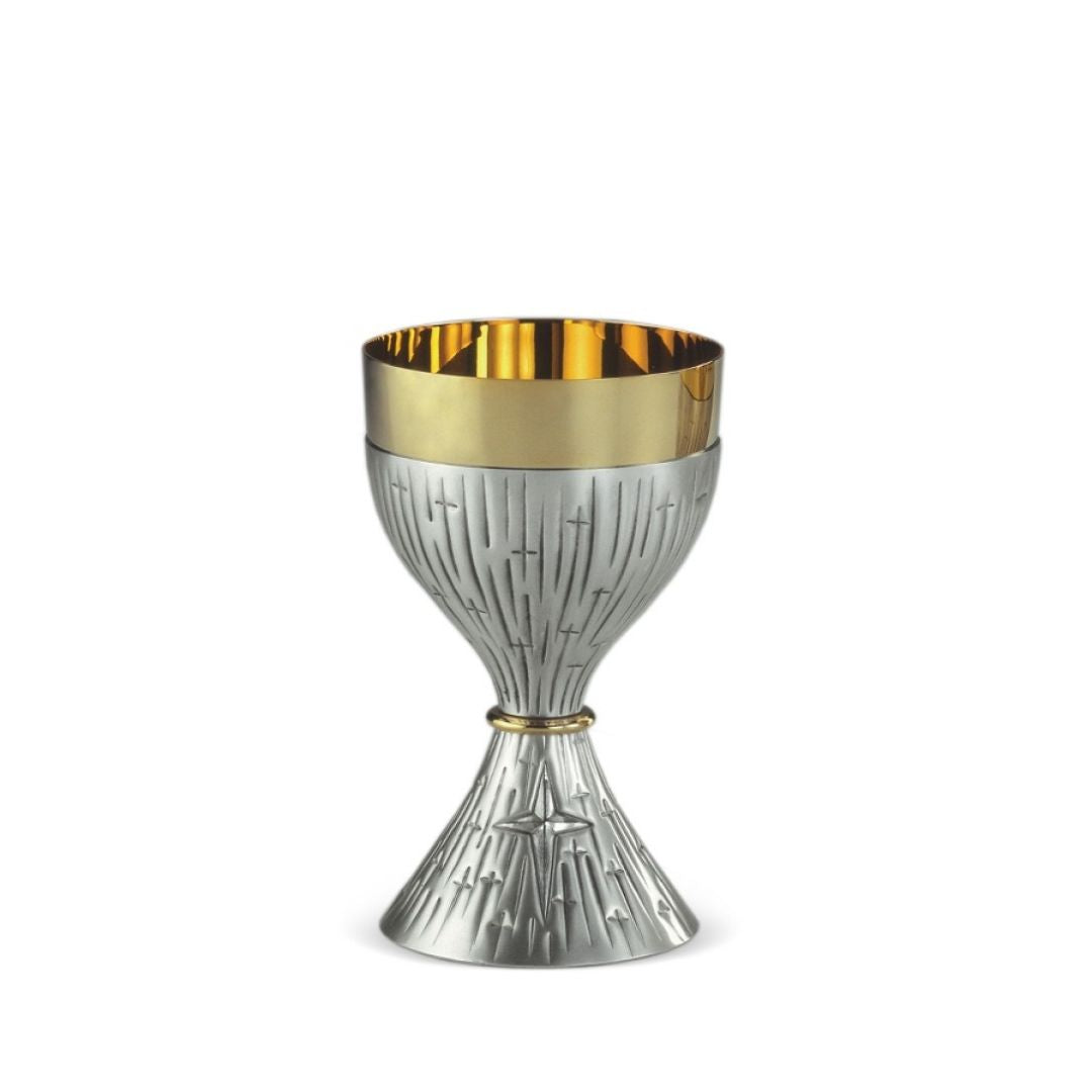 Chalice with hand chisel design of crosess by Desta Italy and sold by The Clergy Store