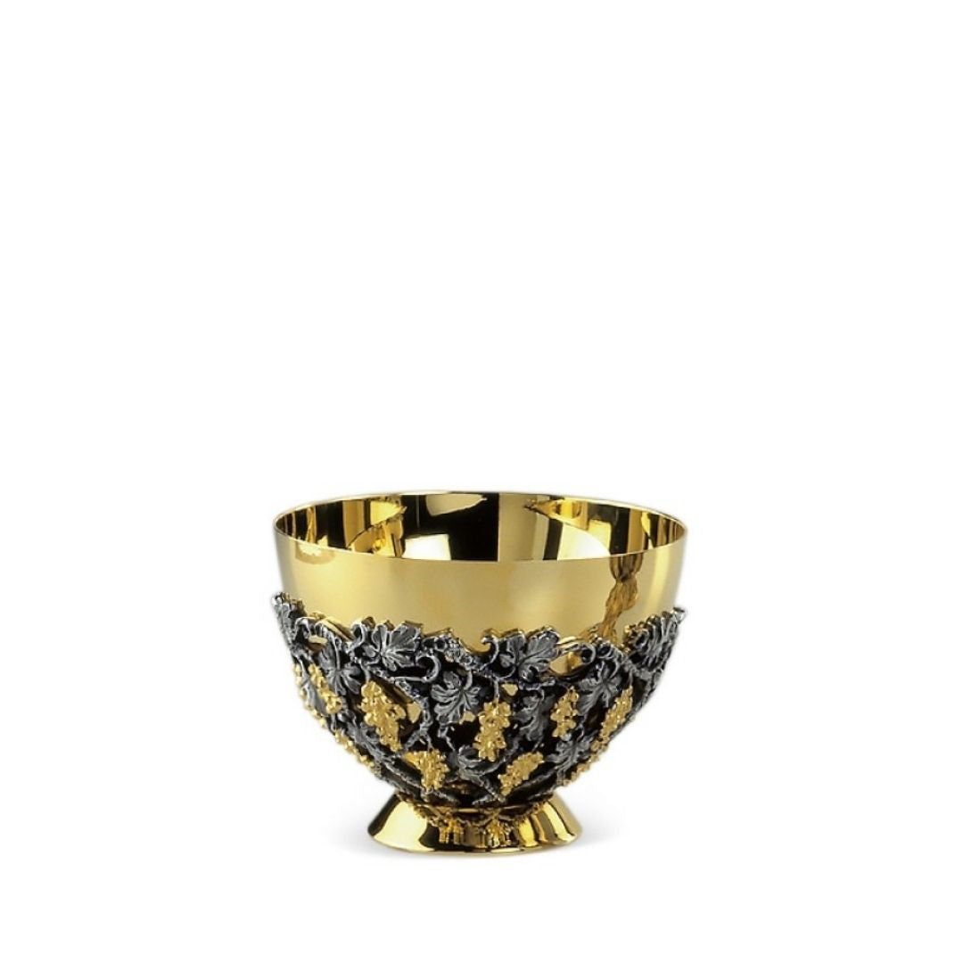 Ciborium with intricate hand chiseled filigree two tone silver and gold vines and grapes by Desta Italy and sold by The Clergy Store