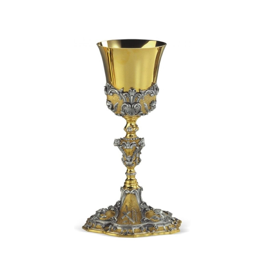 Chalice with intricate baroque filigree design by Desta Italy and sold by The Clergy Store