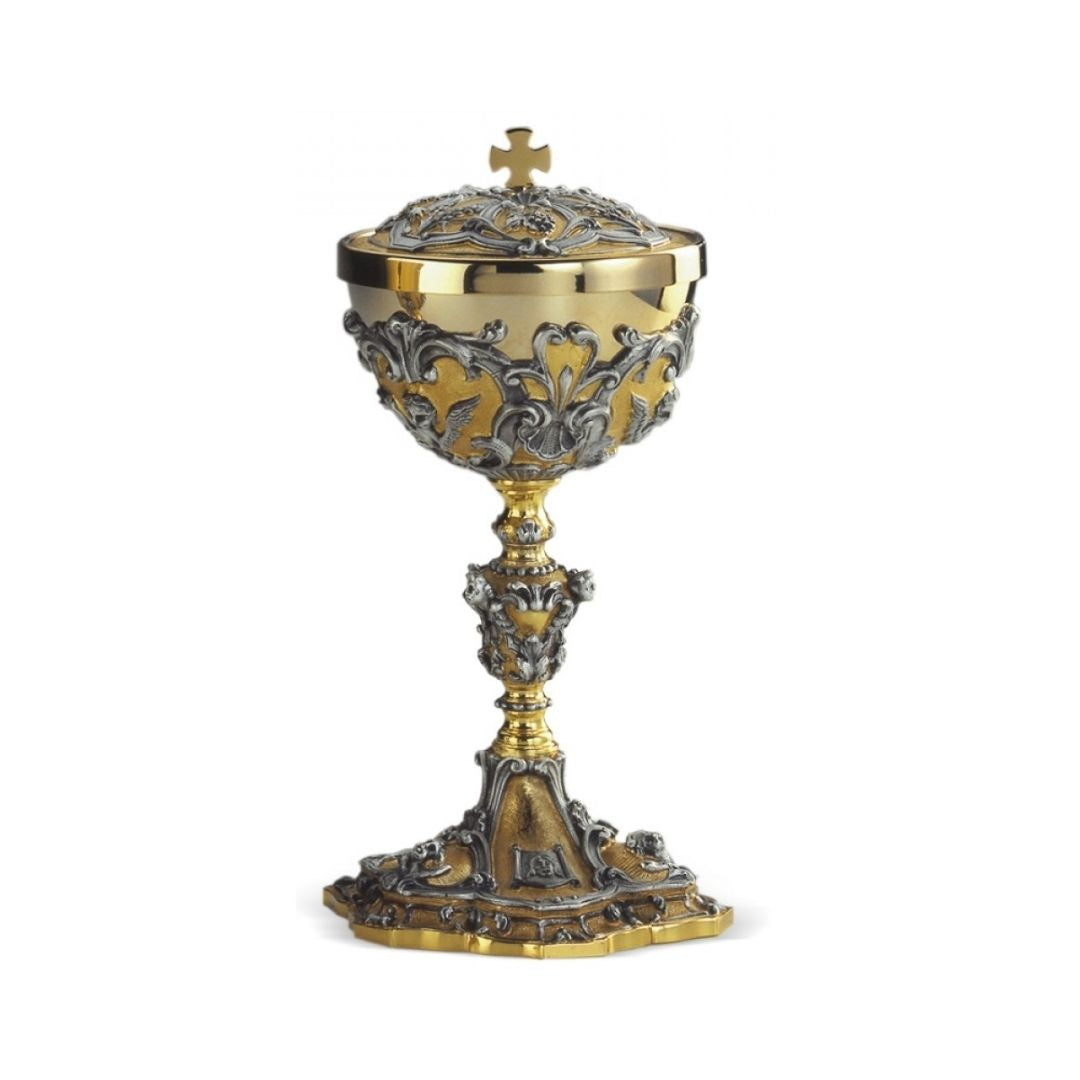 Ciborium with intricate baroque filigree design by Desta Italy and sold by The Clergy Store