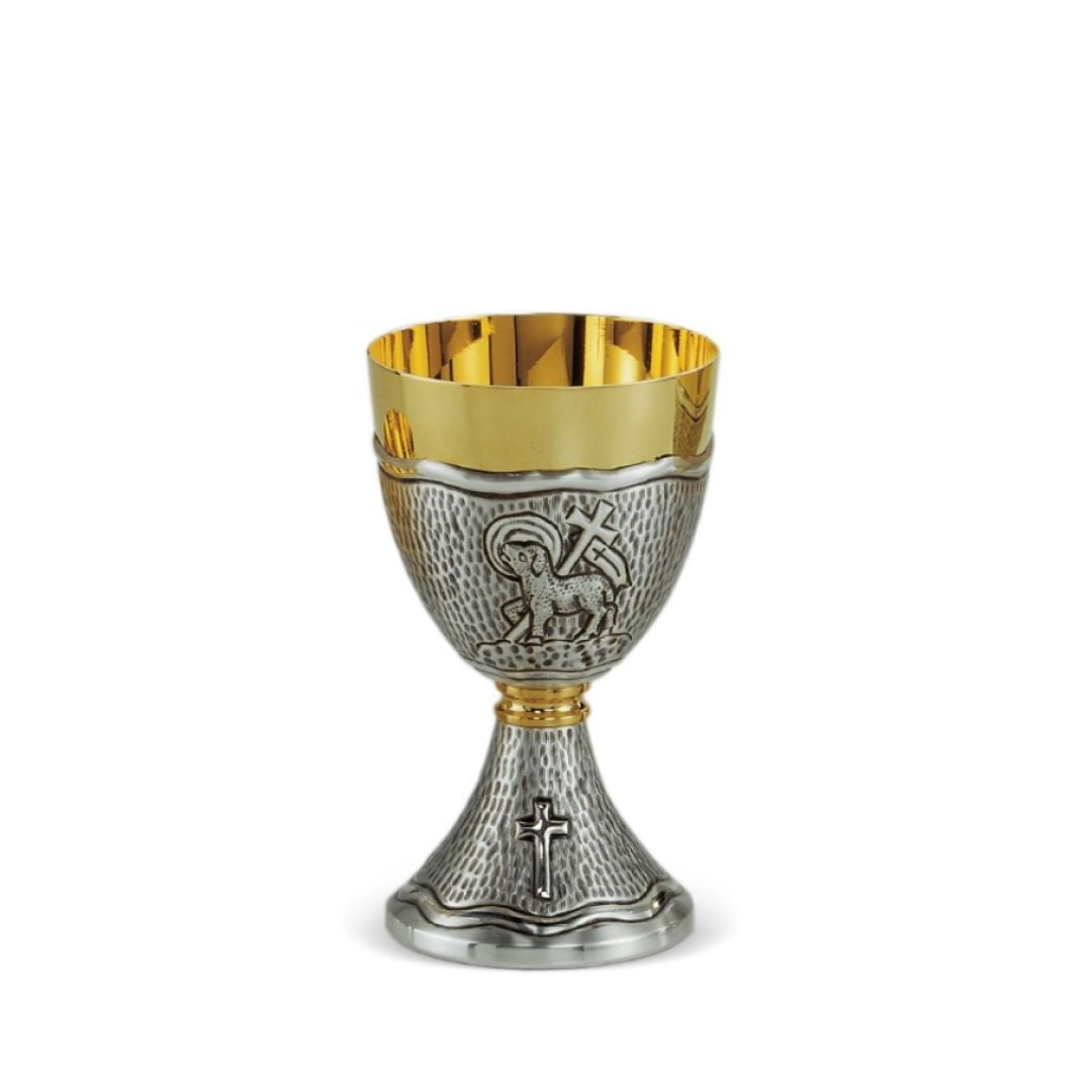 Chalice in a two tone finish featuring the image of the Good Shepherd. Made in Italy and sold by The Clergy Store