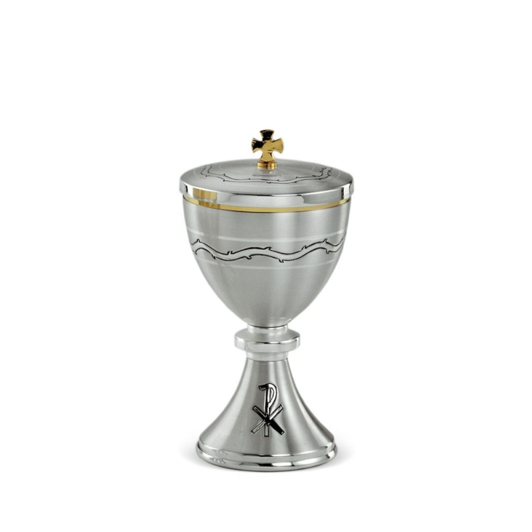 Classic silver ciborium with chi rho made in Italy. Sold by The Clergy Store