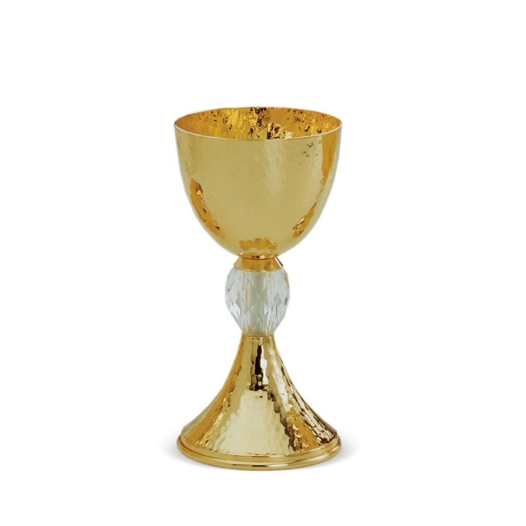 Hammered chalice gold plated with swarovski crystal node. Made in Italy and sold by The Clergy Store