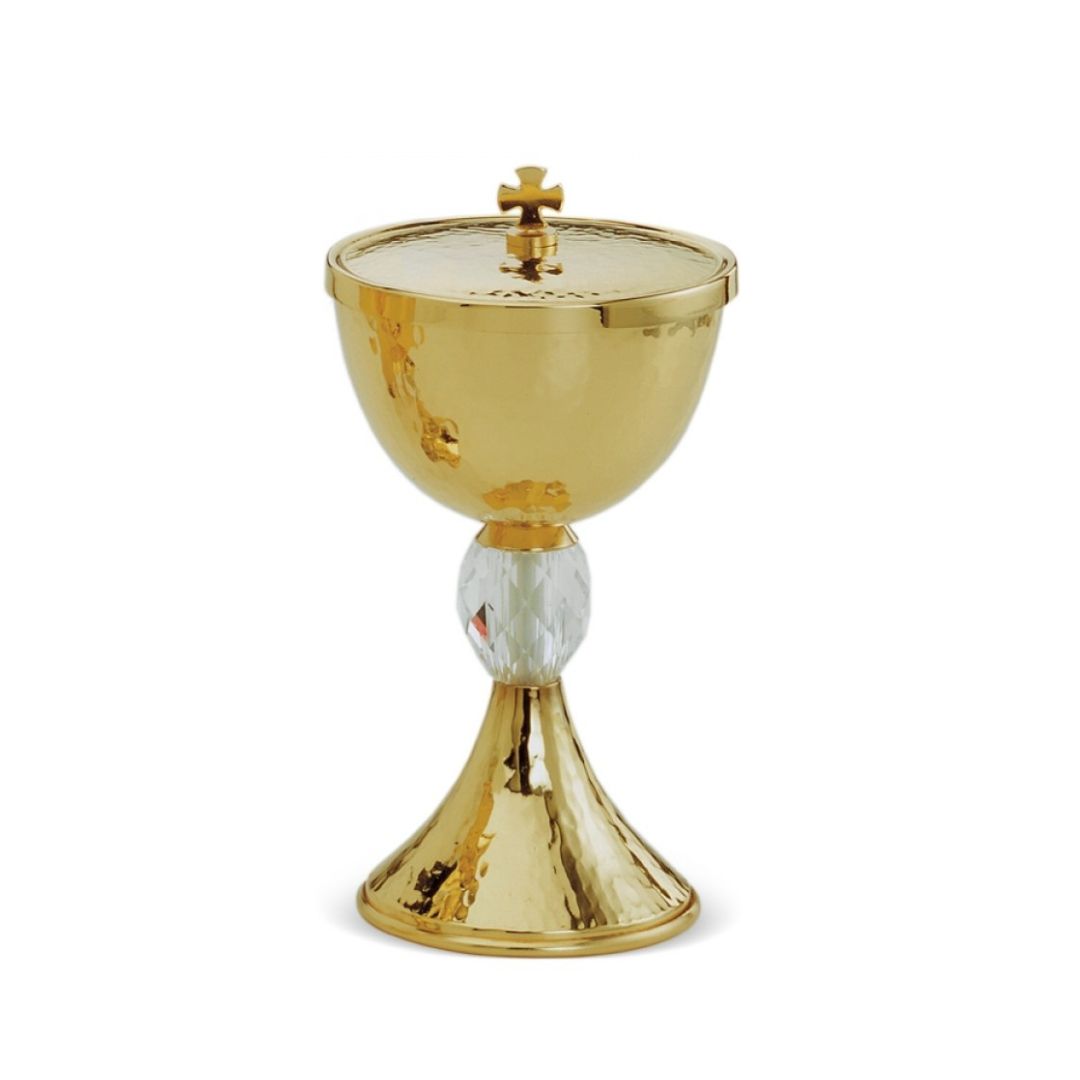 Hammered ciborium gold plated with swarovski crystal node. Made in Italy and sold by The Clergy Store