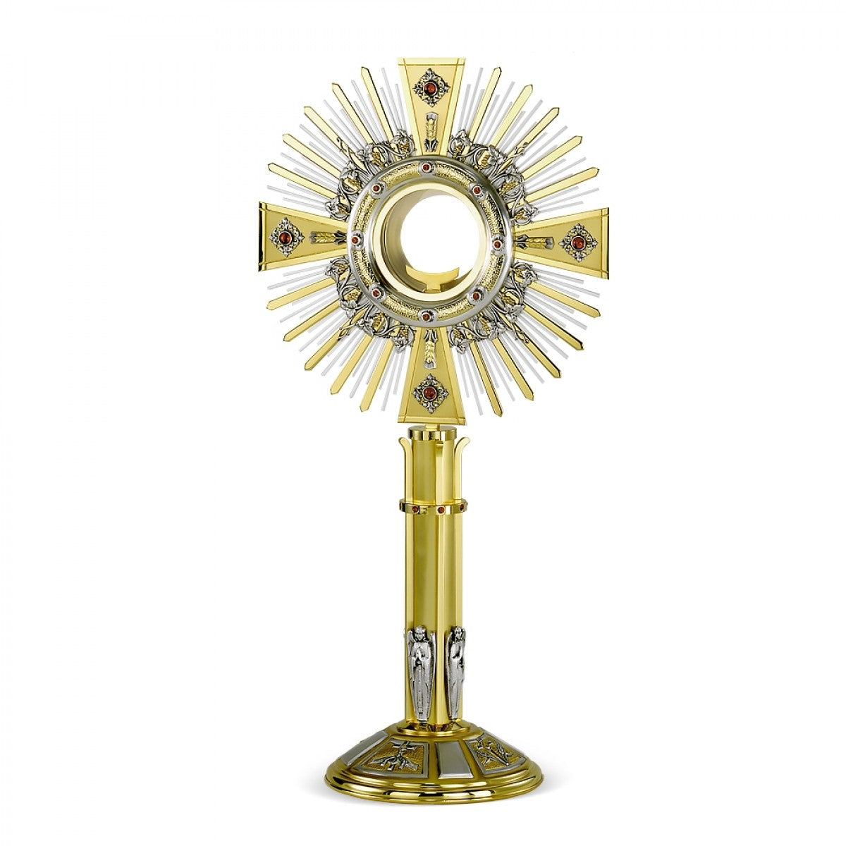 Monstrance with precious stones and silver Angels. Made in Italy and sold by The Clergy Store