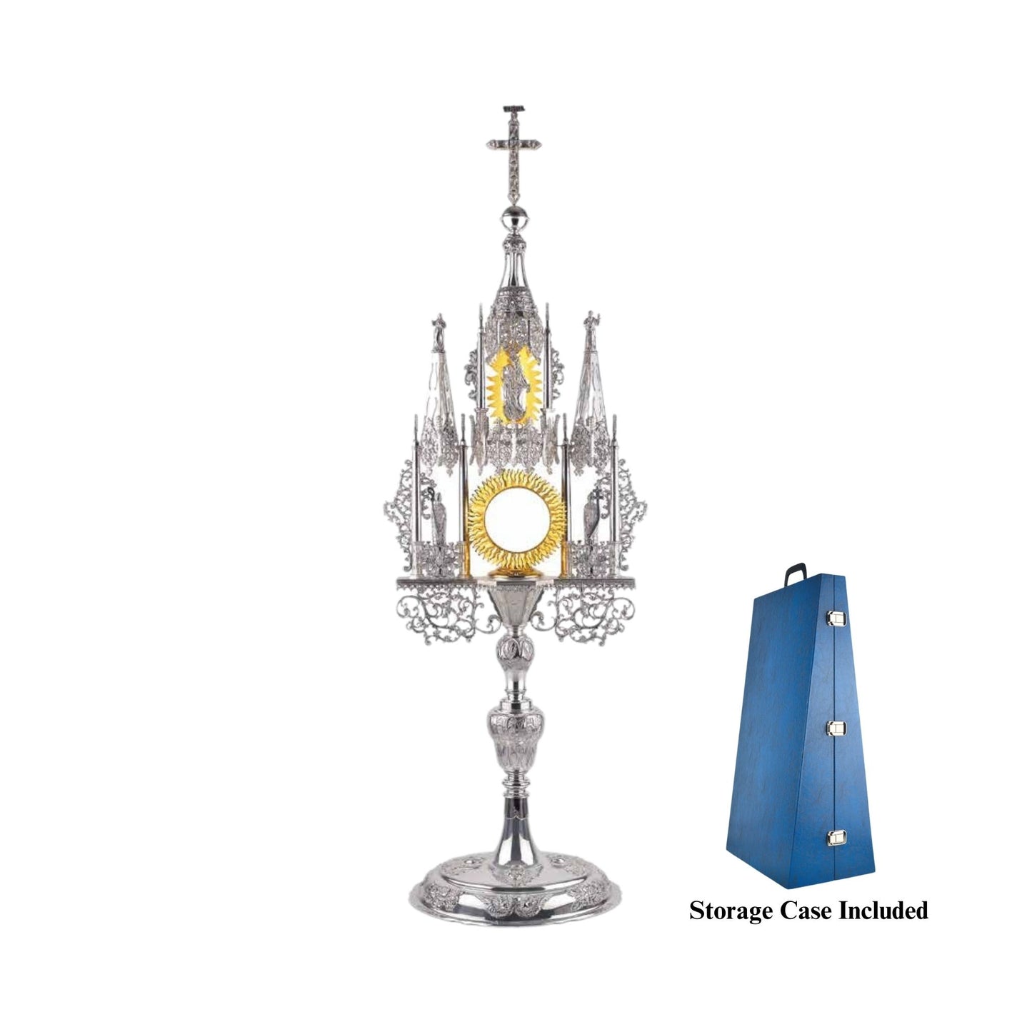 Gothic Monstrance with figures of the Mother of God, St. Anne,
St. Joachim, St. Adalbert, and St. Stanislaus, 37¾” Ht.; glass luna: 2¾”