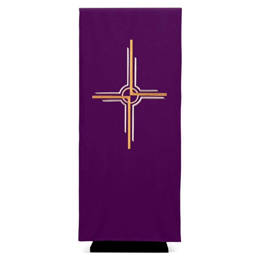 Lectern cover with embroidered Cipriano design. Made by Desta and sold by The Clergy Store