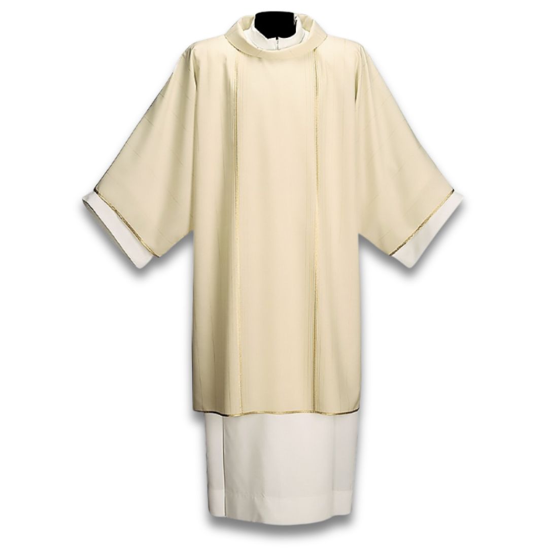Dalmatic ivory Italian jacquard wool lurex. Made by Desta and sold by The Clergy Store