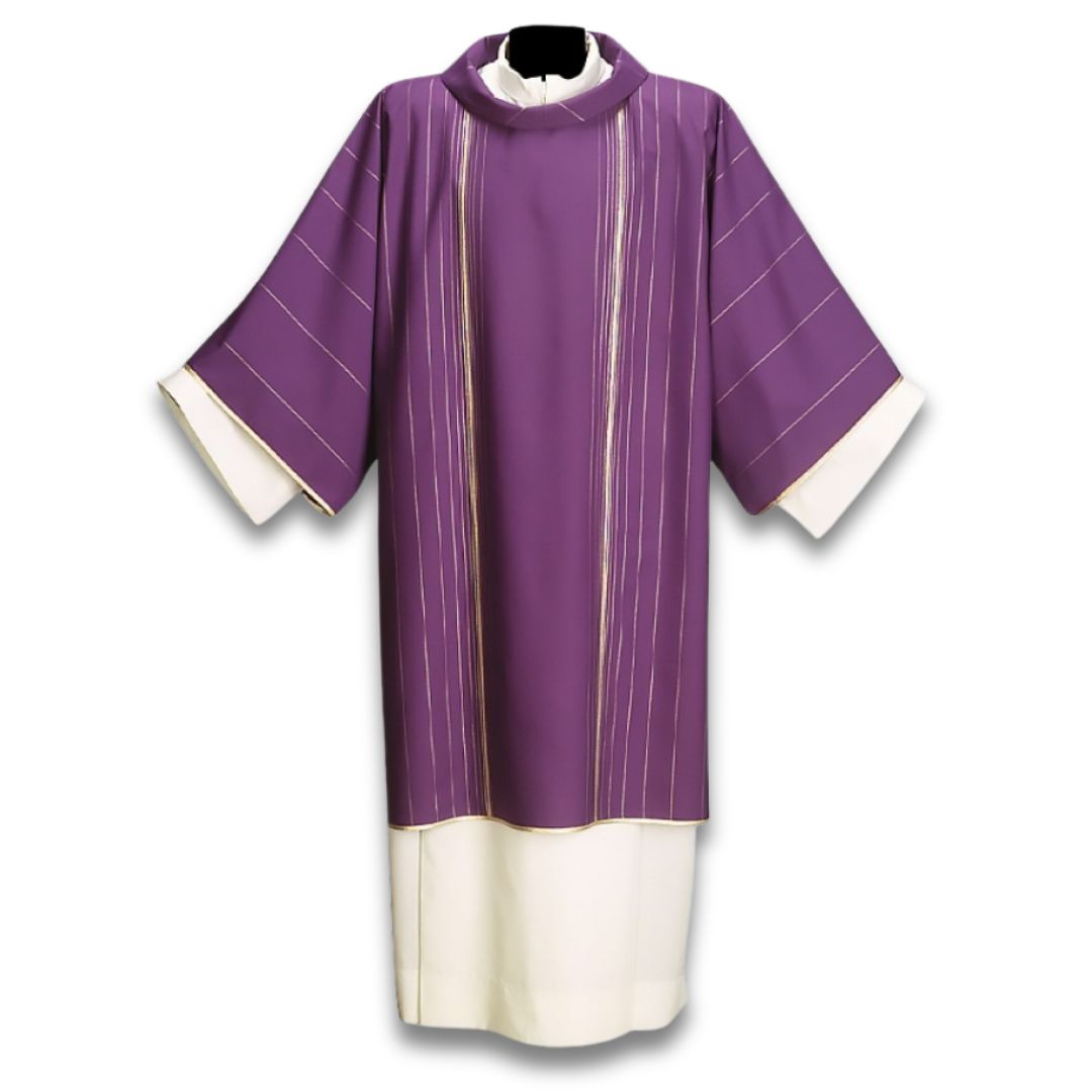Dalmatic purple Italian jacquard wool lurex. Made by Desta and sold by The Clergy Store
