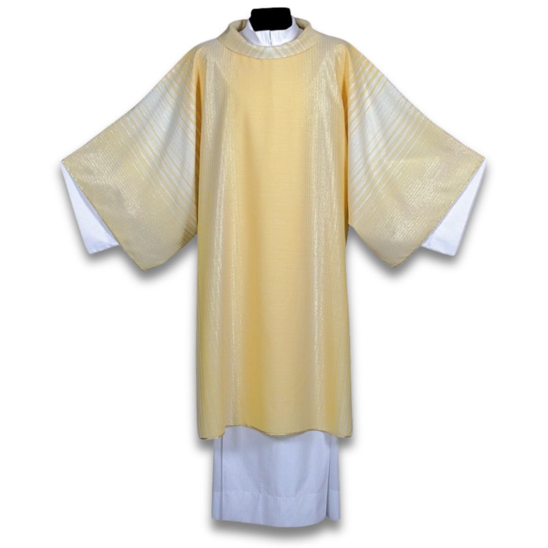 Dalmatic ivory Italian jacquard wool silk lurex. Made by Desta and sold by The Clergy Store