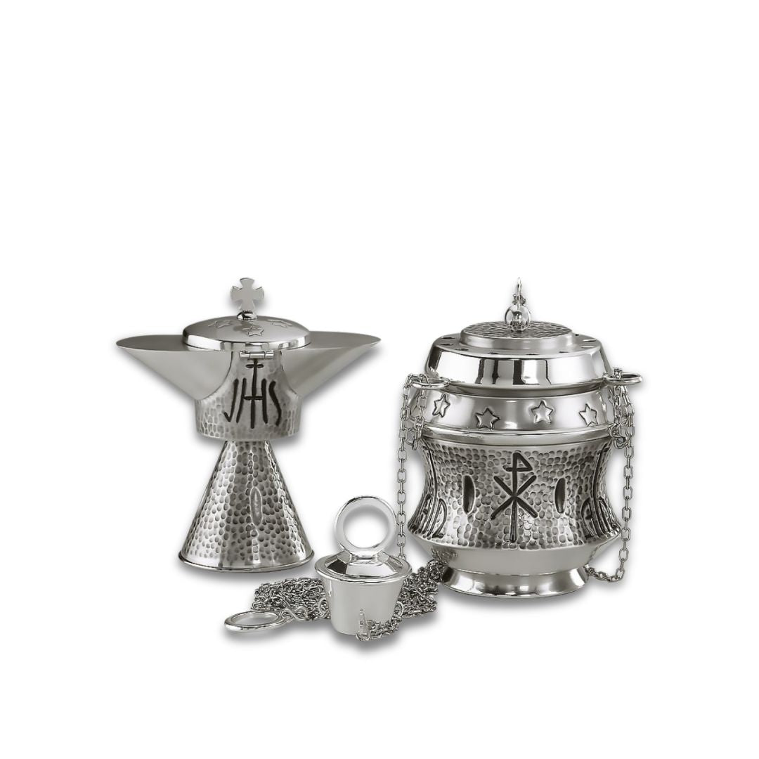 Incense set Thurible and Boat in silver style 554 Made in Italy and sold by The Clergy Store