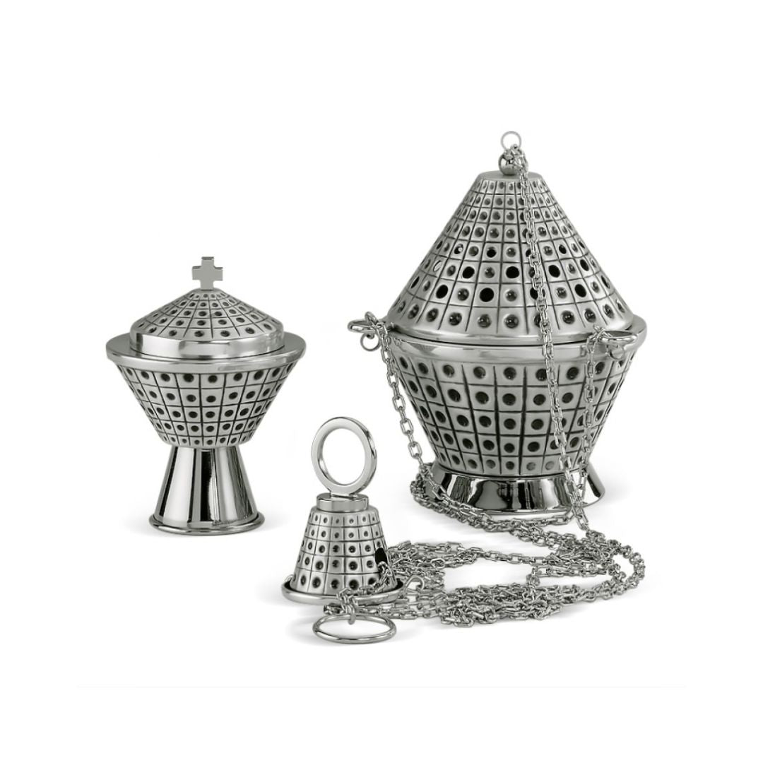 Incense set Thurible and Boat in silver style 580 Made in Italy and sold by The Clergy Store