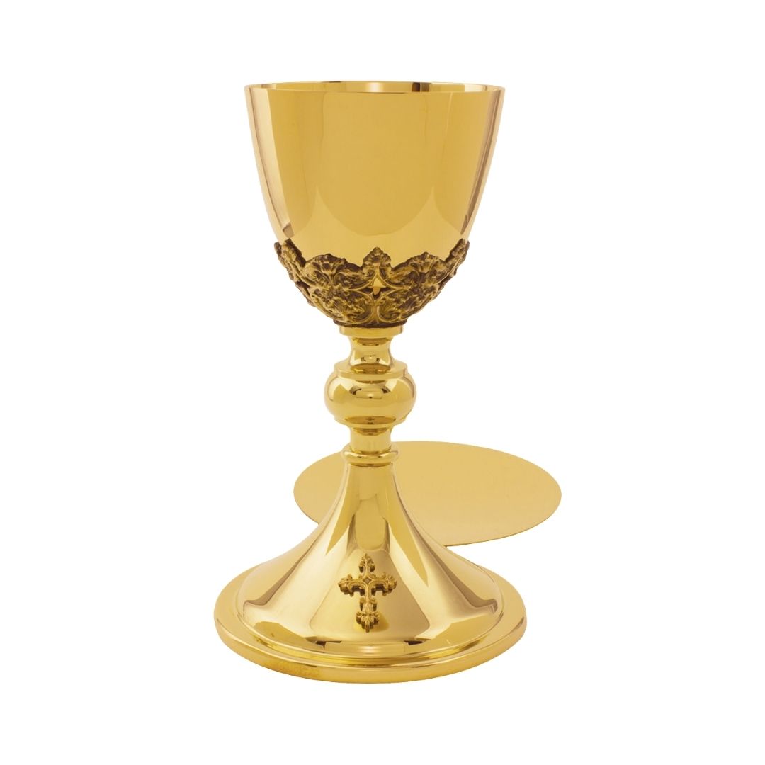 Chalice made in the U.S.A. Classical design with Filigree and cross. 24K Gold plated.