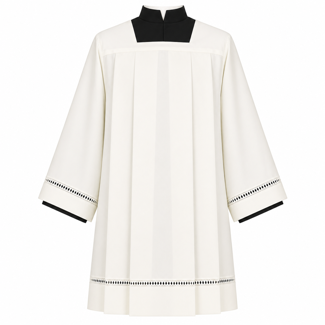 Clergy Surplice made from a cotton blend with single hemstitch insert. Made in Italy and sold by The Clergy Store