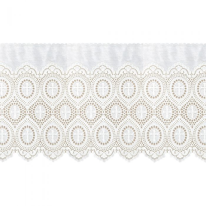 Altar Valance Scalloped Lace with crosses. 50% Linen and 50% Cotton. Made in Italy