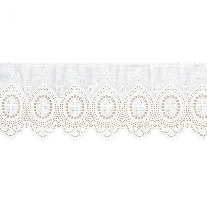 Altar Valance Scalloped Lace with crosses. 50% Linen and 50% Cotton. Made in Italy