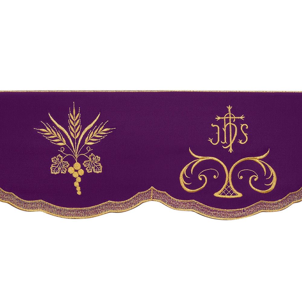 Altar Valances IHS with Ears of Wheat design sold by the meter. Imported from Italy.