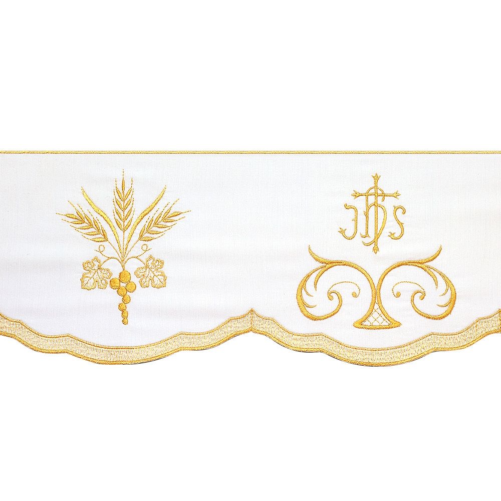 Altar Valances IHS with Ears of Wheat design sold by the meter. Imported from Italy.