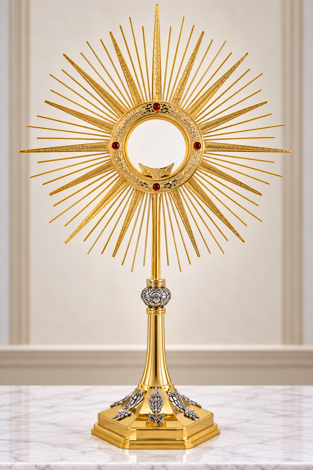 Monstrance with Hexagon base and Ears of Wheat application.