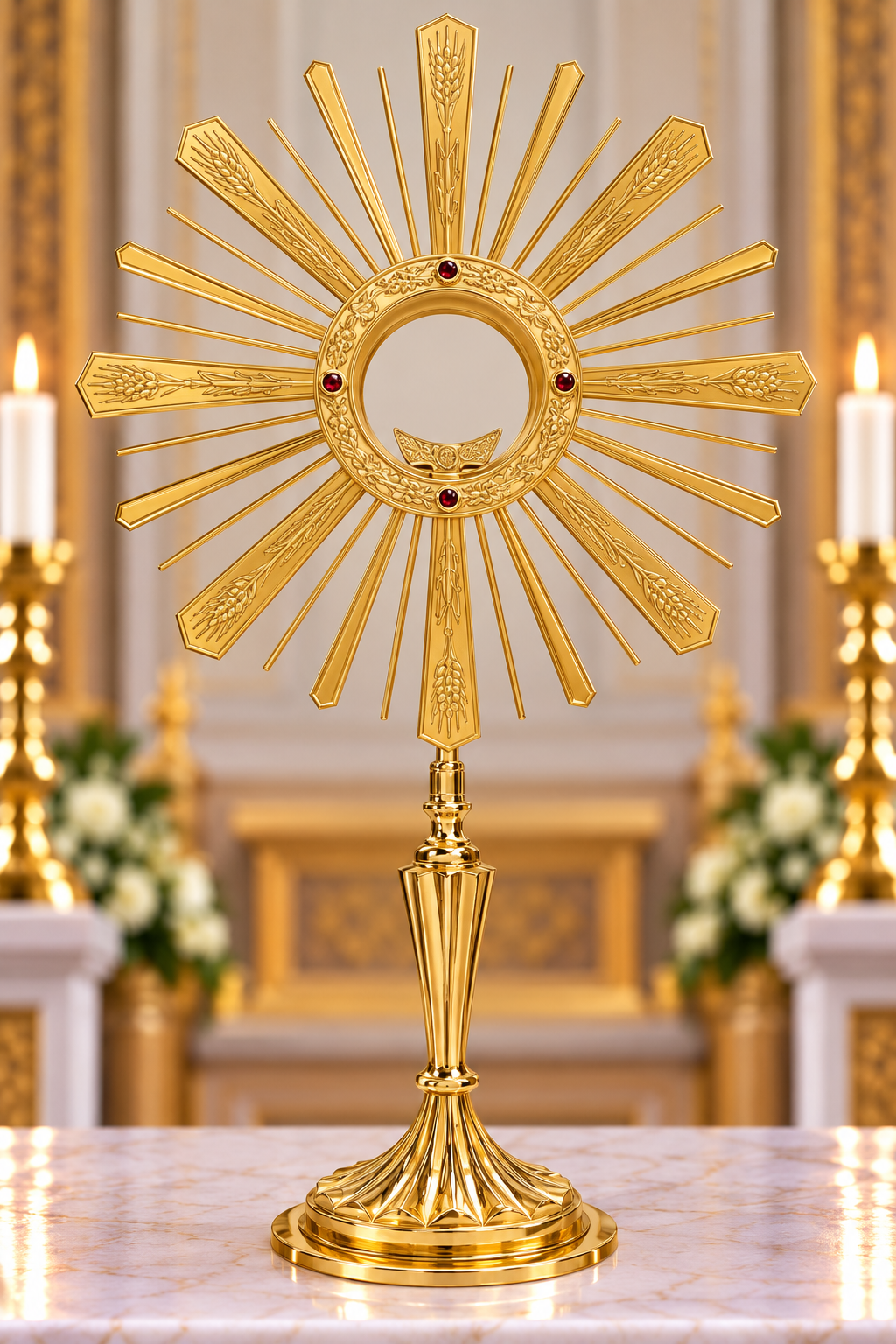 Contemporary monstrance with engraved ears of wheat